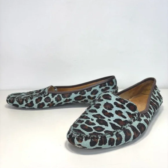Patricia Green A Mano Turquoise Leopard Calf Hair Driving Loafers Size 9.5 - Picture 7 of 11